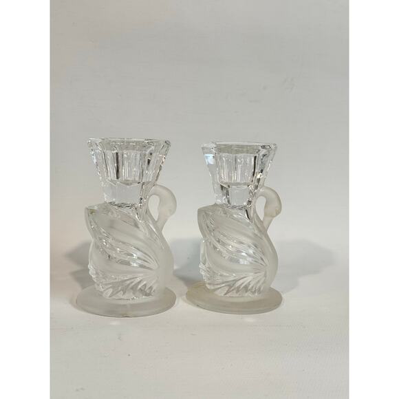 PartyLite Crystal Swan Pair Candle Holders 24% Lead Crystal #P0168 - Picture 3 of 7